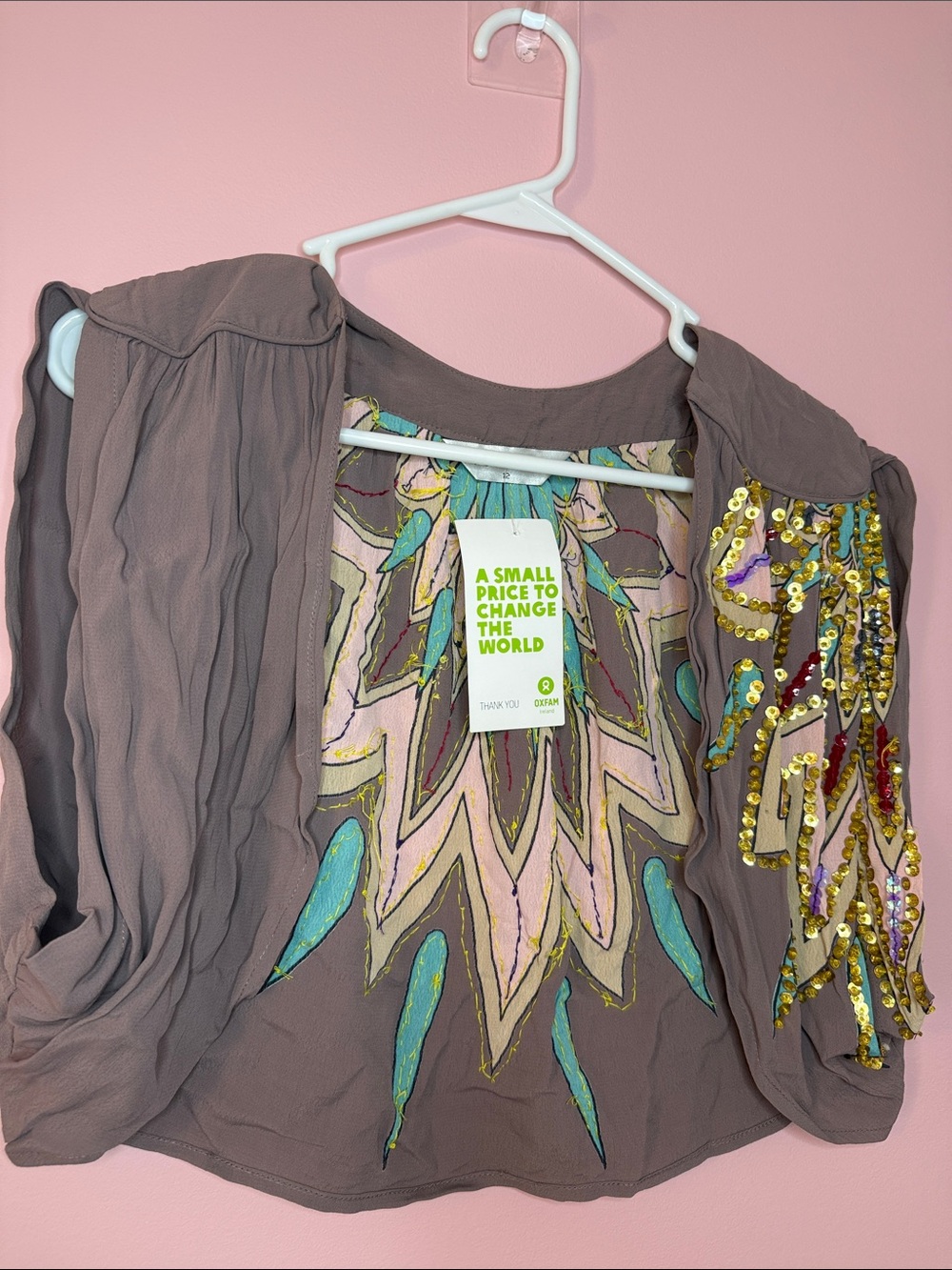 Topshop Taupe Embellished Open Front Blazer with Multicolor Lining